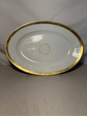 Haviland Limoges France White Oval Serving Plate with Gold Rim